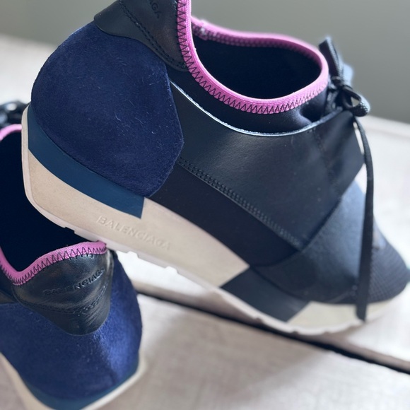 Balenciaga Race Runner - Black, Pink & Blue Slip On Sneakers - Picture 2 of 11